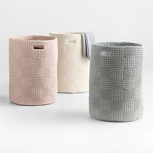 Nella Quarry Grey Organic Cotton Waffle Weave Hamper with Handles