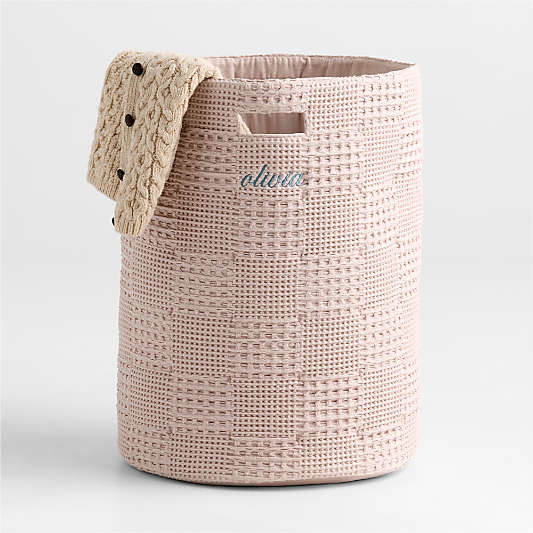 Nella Lilac Rose Organic Cotton Waffle Weave Hamper with Handles