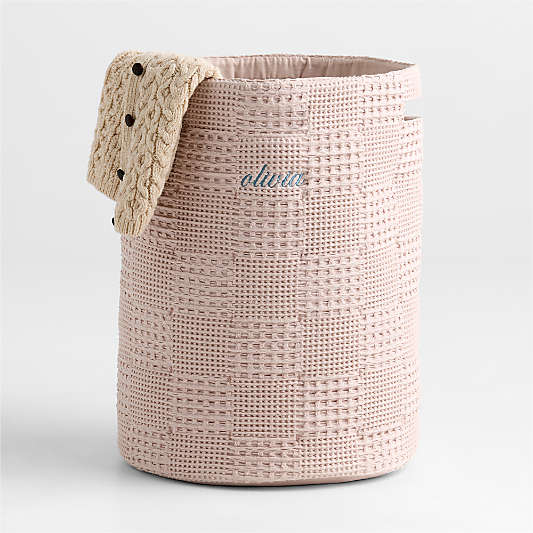 Nella Lilac Rose Organic Cotton Waffle Weave Hamper with Handles