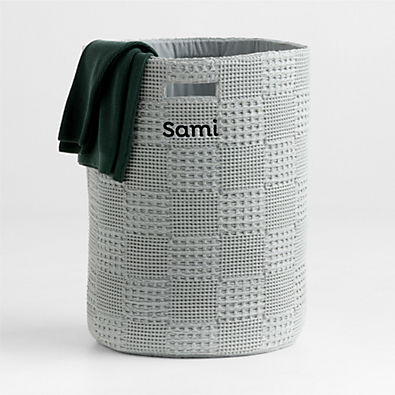 View Nella Quarry Grey Organic Cotton Waffle Weave Hamper with Handles details
