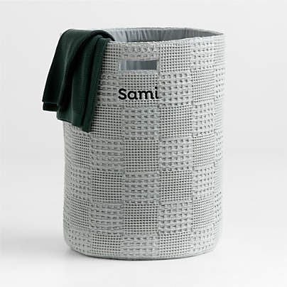 Nella Quarry Grey Organic Cotton Waffle Weave Hamper with Handles