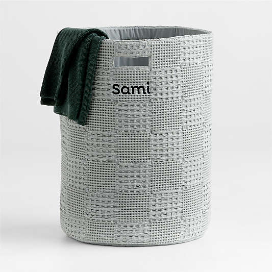 Nella Quarry Grey Organic Cotton Waffle Weave Hamper with Handles