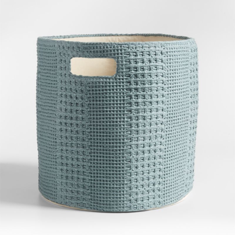 Nella Green Cotton Waffle Weave Large Storage Bin with Handles