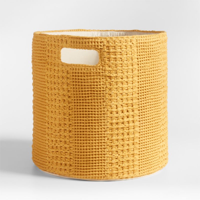 Nella Ochre Yellow Cotton Waffle Weave Large Storage Bin with Handles