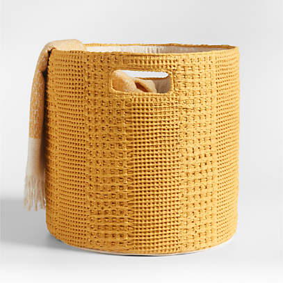 Nella Ochre Yellow Cotton Waffle Weave Kids Large Storage Bin with Handles  + Reviews