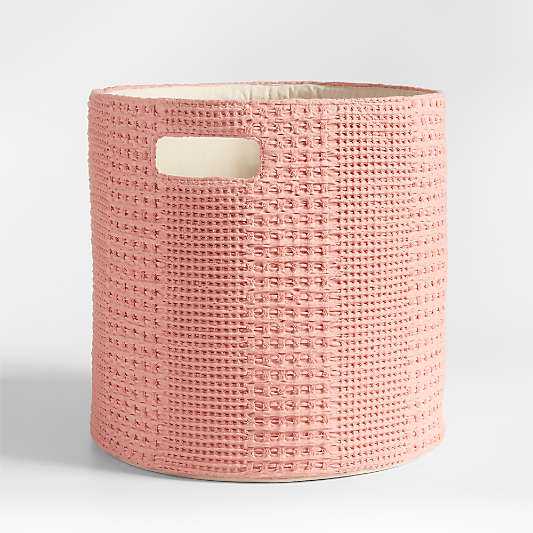 Nella Rose Pink Cotton Waffle Weave Large Storage Bin with Handles