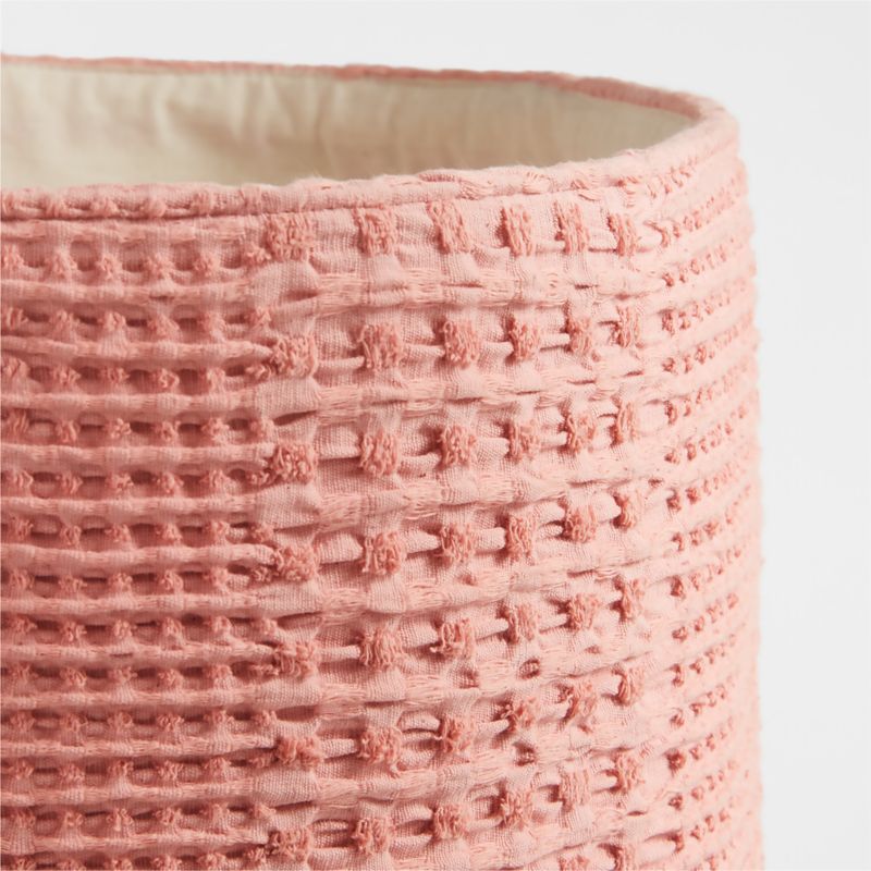 Nella Rose Pink Cotton Waffle Weave Large Storage Bin with Handles