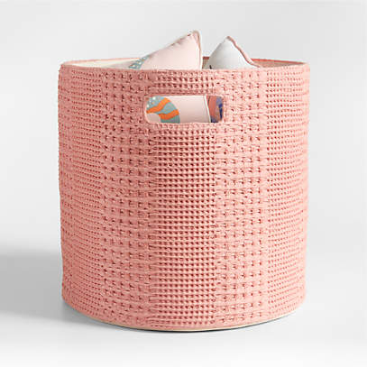 Nella Rose Pink Cotton Waffle Weave Kids Large Storage Bin with Handles +  Reviews