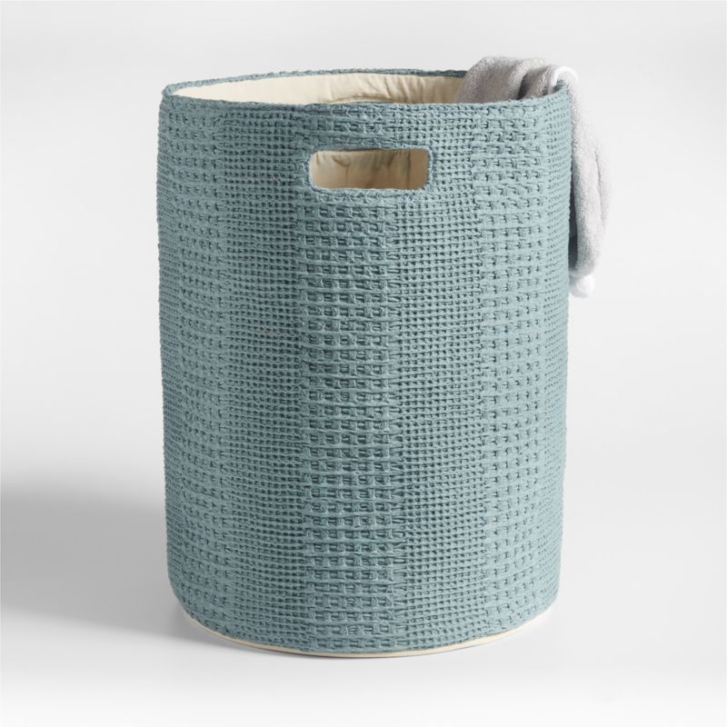 Nella Green Cotton Waffle Weave Kids Hamper with Handles - image 0 of 7