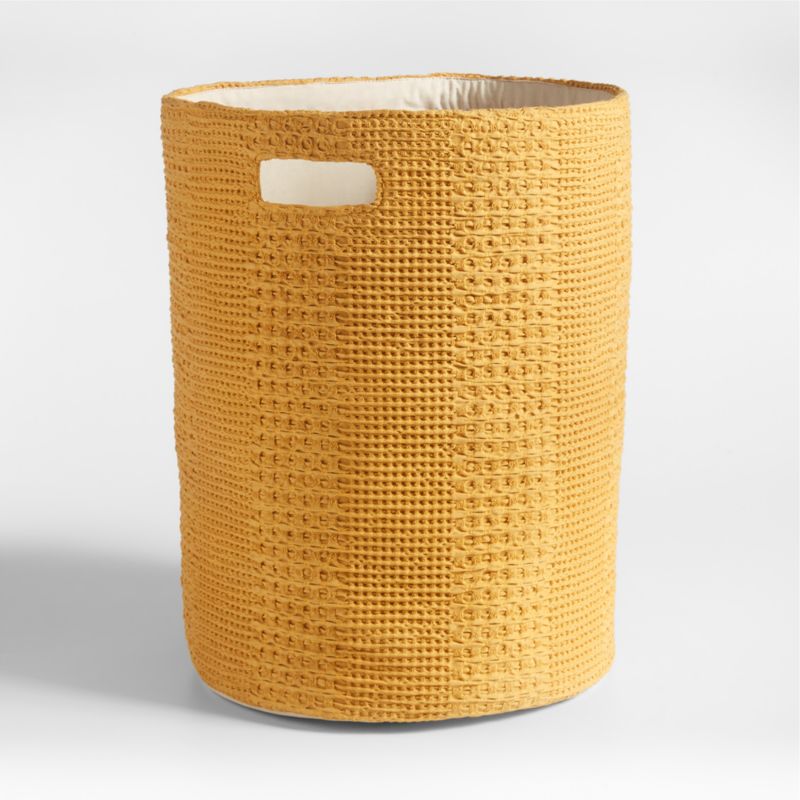 Nella Ochre Yellow Cotton Waffle Weave Kids Hamper with Handles - image 4 of 7