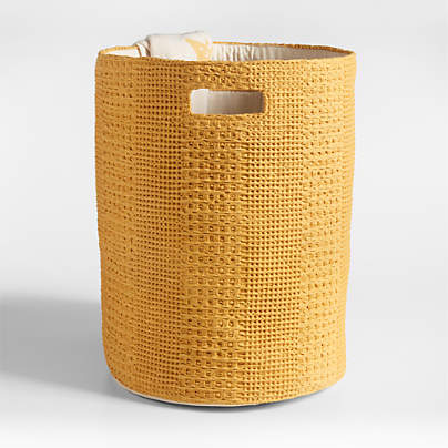 Nella Ochre Yellow Cotton Waffle Weave Kids Hamper with Handles