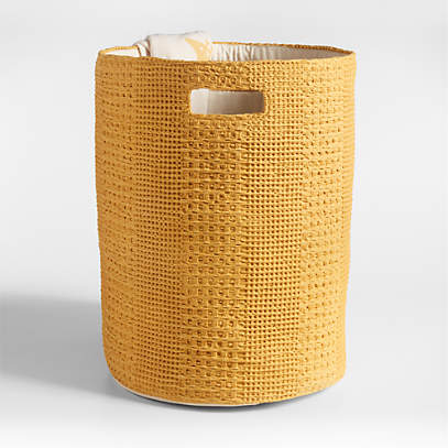 Nella Ochre Yellow Cotton Waffle Weave Kids Large Storage Bin with Handles  + Reviews