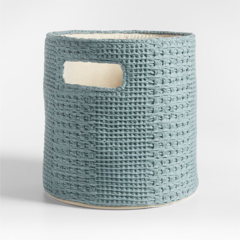 Nella Green Cotton Waffle Weave Shelf Bin with Handles - image 4 of 7