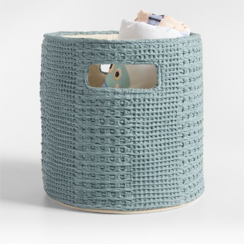 Nella Green Cotton Waffle Weave Shelf Bin with Handles - image 0 of 7