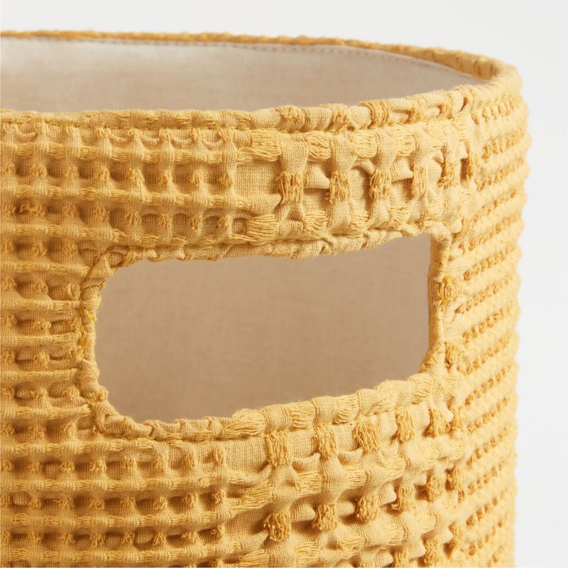 Nella Ochre Yellow Cotton Waffle Weave Shelf Bin with Handles