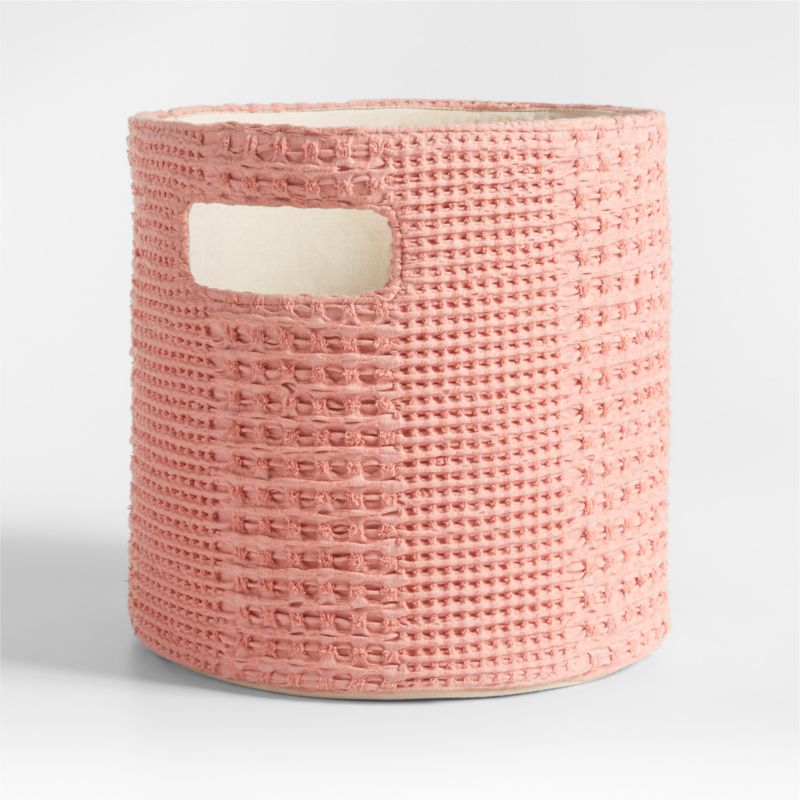 Nella Rose Pink Cotton Waffle Weave Shelf Bin with Handles - image 4 of 7