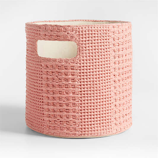 Nella Rose Pink Cotton Waffle Weave Shelf Bin with Handles