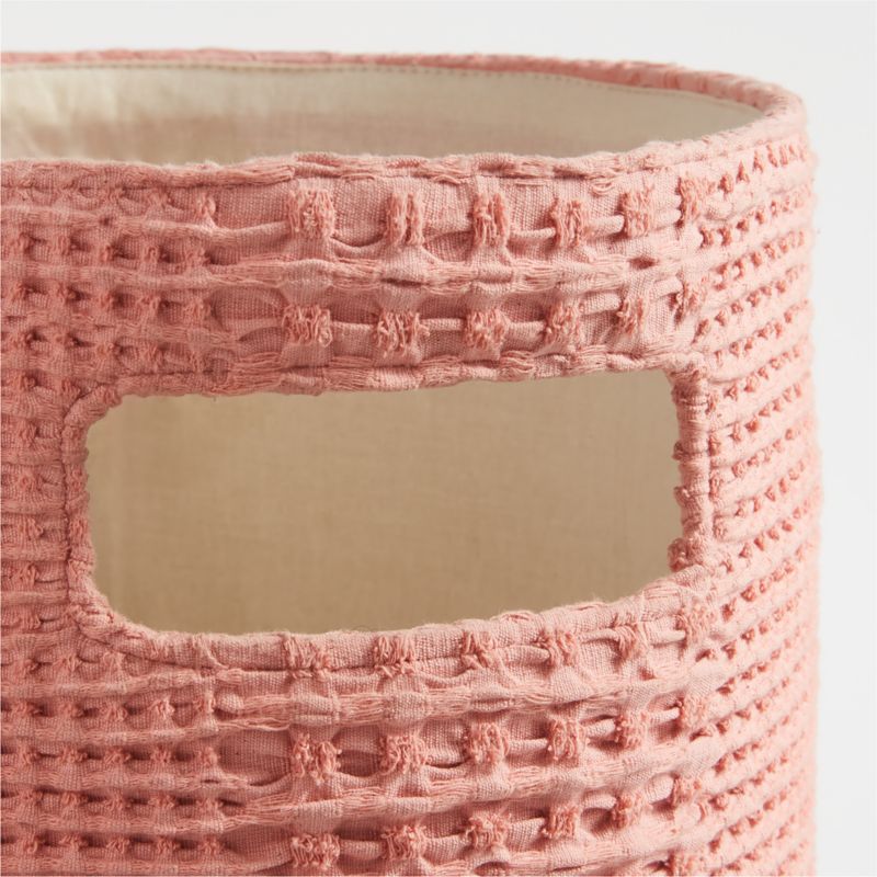 Nella Rose Pink Cotton Waffle Weave Shelf Bin with Handles - image 5 of 7