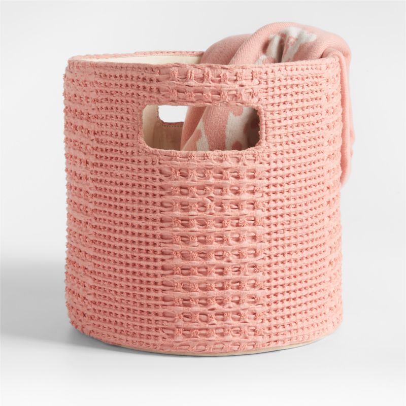 Nella Rose Pink Cotton Waffle Weave Shelf Bin with Handles - image 0 of 7