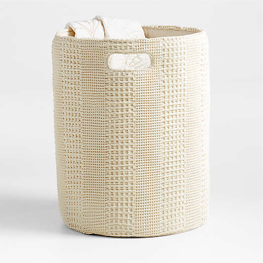 Nella Cream Cotton Waffle Weave Kids Hamper with Handles