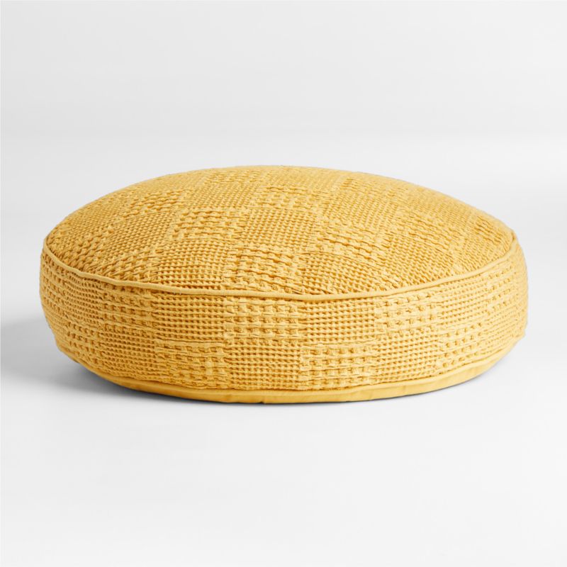 Nella Yellow Waffle Weave Kids Floor Cushion + Reviews | Crate & Kids