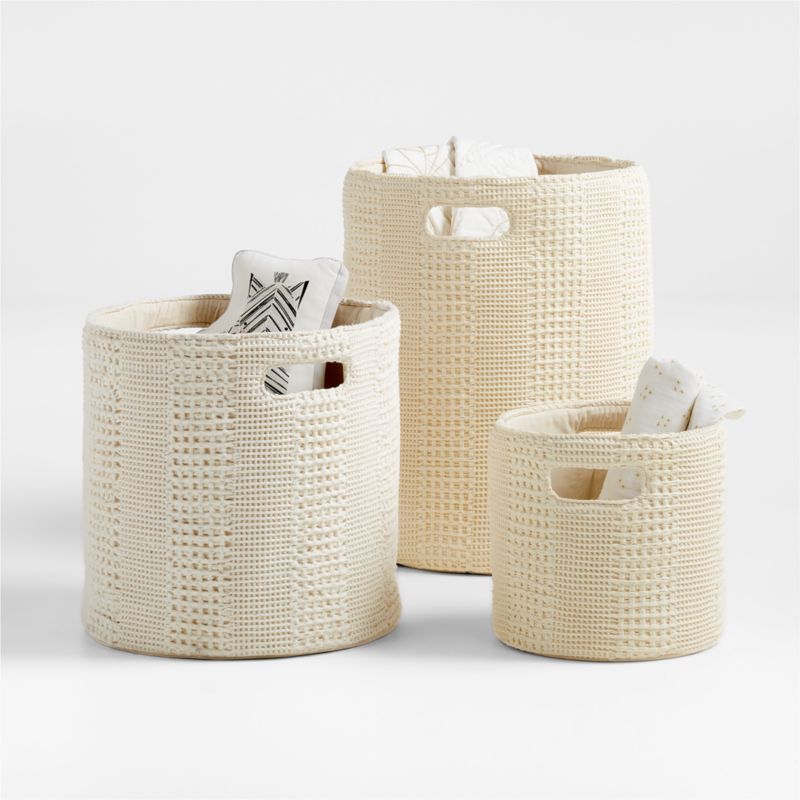 Nella Cotton Waffle Weave Small Shelf Bin with Handles