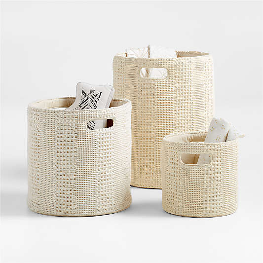 Nella Cream Cotton Waffle Weave Kids Hamper with Handles