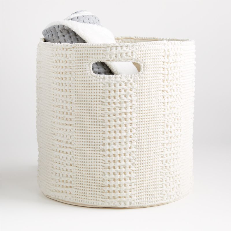 Nella Cream Cotton Waffle Weave Kids Large Floor Bin with Handles + Reviews  | Crate & Kids