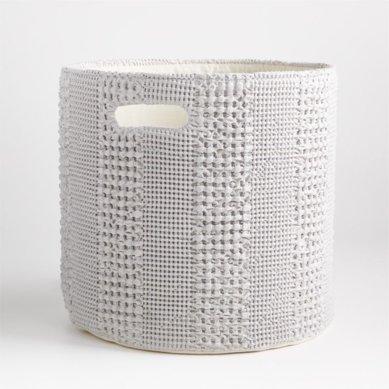 Nella Grey Cotton Waffle Weave Large Storage Bin with Handles