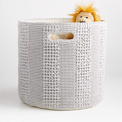 Nella Grey Cotton Waffle Weave Large Storage Bin with Handles