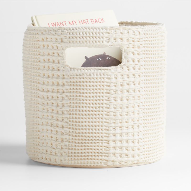 Nella Cotton Waffle Weave Small Shelf Bin with Handles