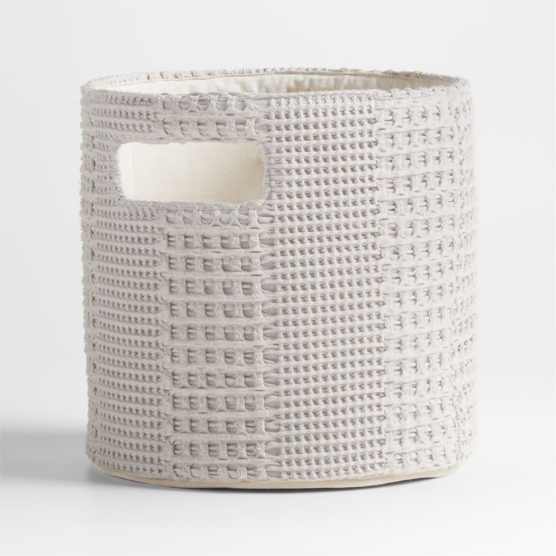 Nella Grey Cotton Waffle Weave Small Shelf Bin with Handles - image 4 of 6