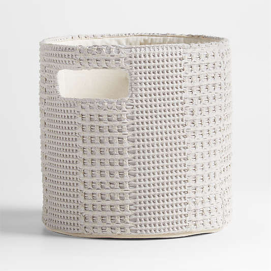 Nella Grey Cotton Waffle Weave Small Shelf Bin with Handles