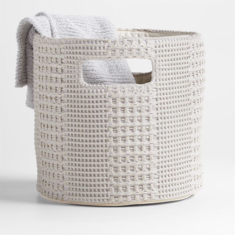 Nella Grey Cotton Waffle Weave Small Shelf Bin with Handles - image 0 of 6