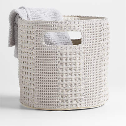 Nella Grey Cotton Waffle Weave Small Shelf Bin with Handles