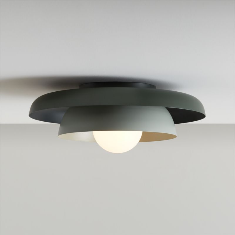 Nello Light Sage and Olive Green Metal Saucer 18" Kids Flush Mount Ceiling Light