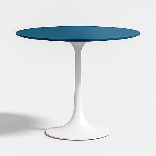 Nero 36" Blue Lacquer Dining Table with White Base