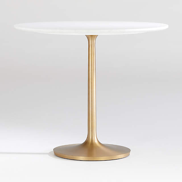 Nero 36 White Marble Dining Table With, Brass Base Round Dining Table