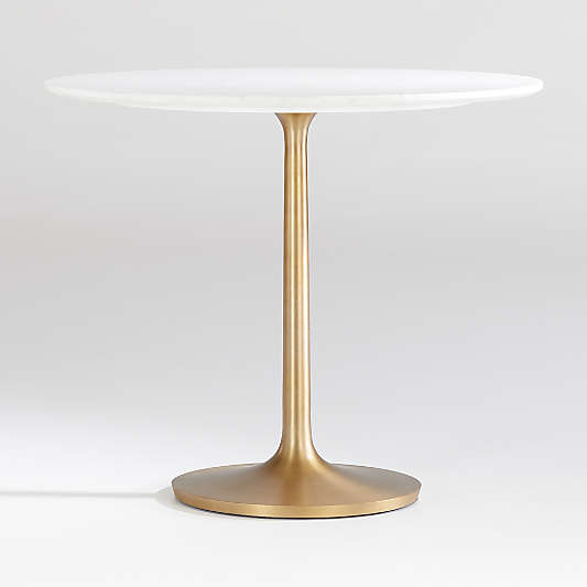 Nero Round White Marble Dining Table with Brass Base (36"-48")