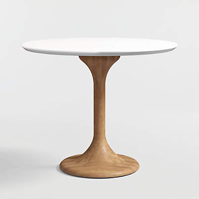 Nero 36" White Marble Dining Table with Wood Base