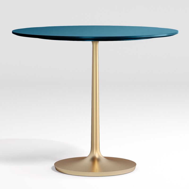 Nero 36" Blue Lacquer Dining Table with Brass Base