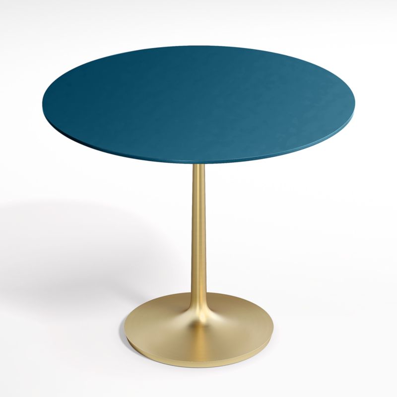 Nero 36" Blue Lacquer Dining Table with Brass Base