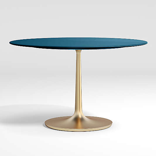 Nero 48" Blue Lacquer Dining Table with Brass Base