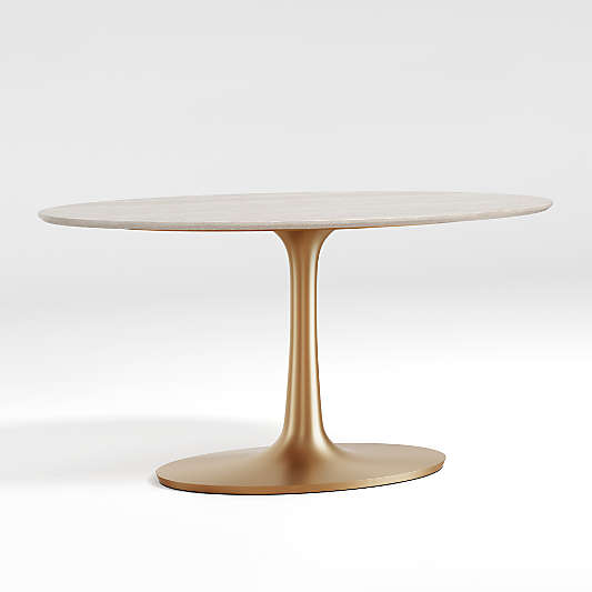 Nero Oval Brown Marble Dining Table with Brass Base