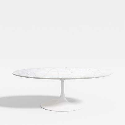 Nero White Marble and Matte White Base 50" Oval Coffee Table