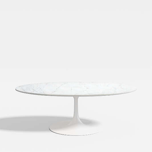 Nero White Marble and Matte White Base 50" Oval Coffee Table