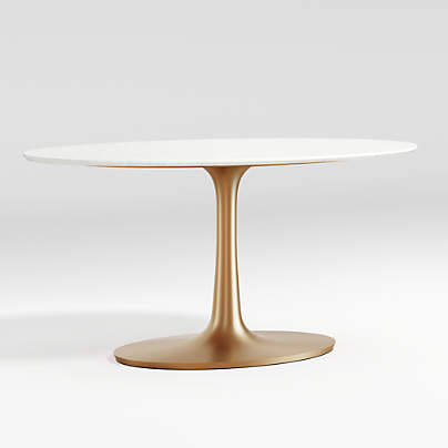 Nero Oval White Marble 60" Dining Table with Brass Base