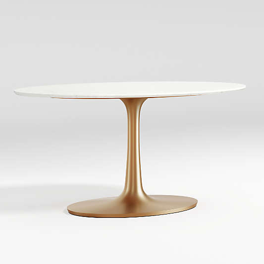 Nero Oval White Marble 60" Dining Table with Brass Base