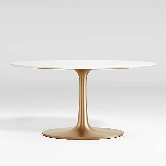 Nero Oval White Marble 60" Dining Table with Brass Base