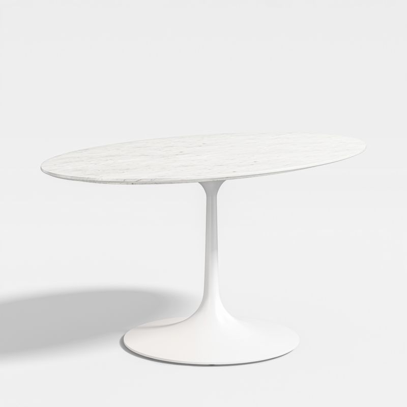 Nero Oval White Marble Top 60" Dining Table with Matte White Base - image 0 of 12